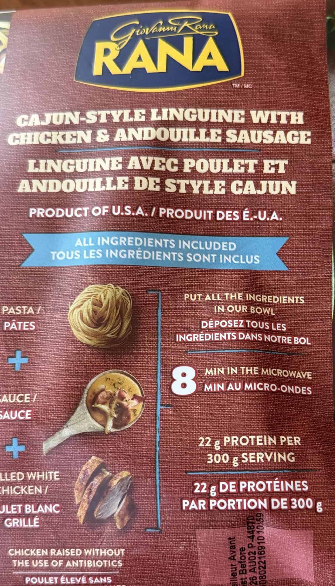 Closeup image of the product description from the front of the Rana packaging.