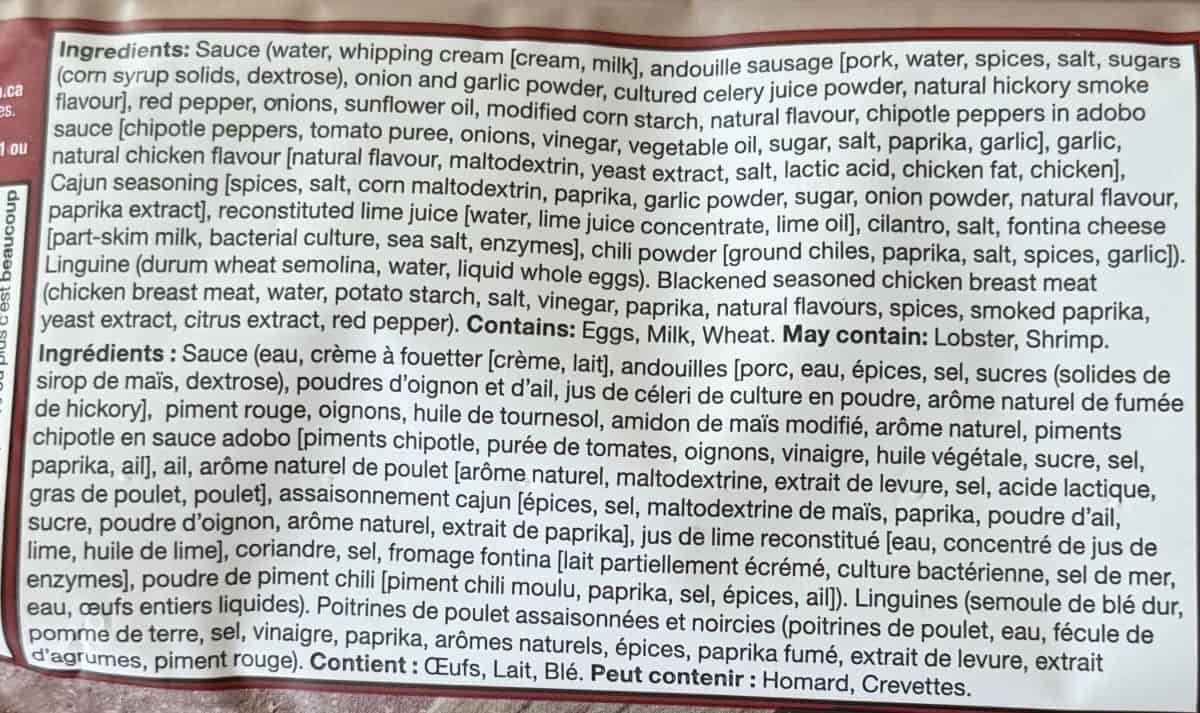 Image of the ingredients from the back of the package.