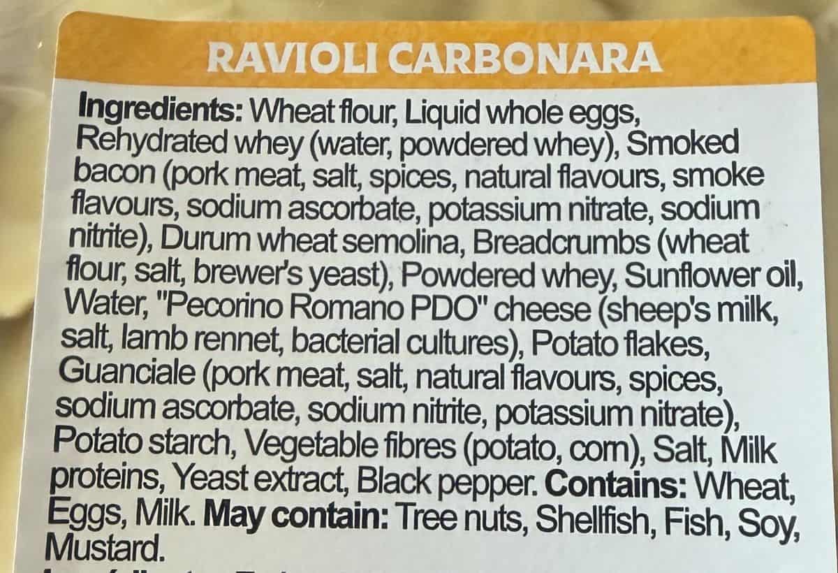 Image of the ingredients list from the back of the package.