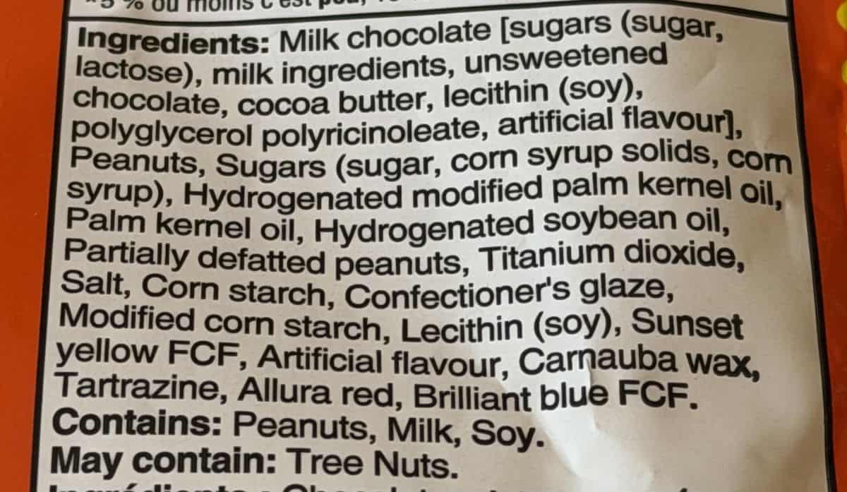 Image of the ingredients list from the back of the bag.