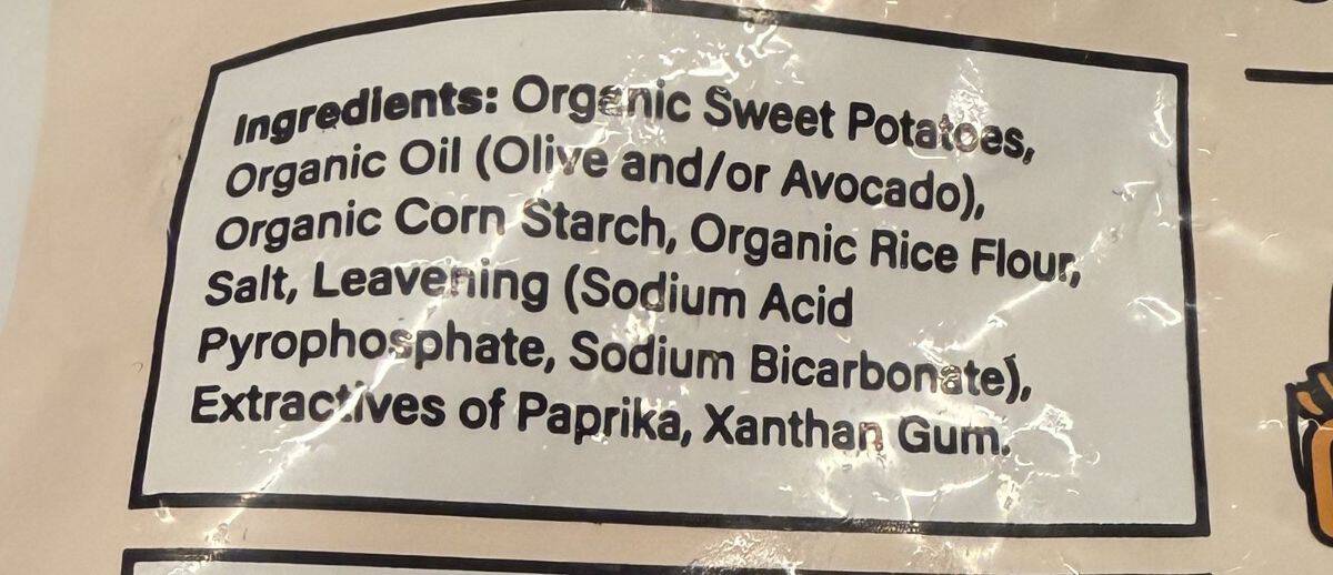 Image of the ingredients for the fries from the back of the bag.