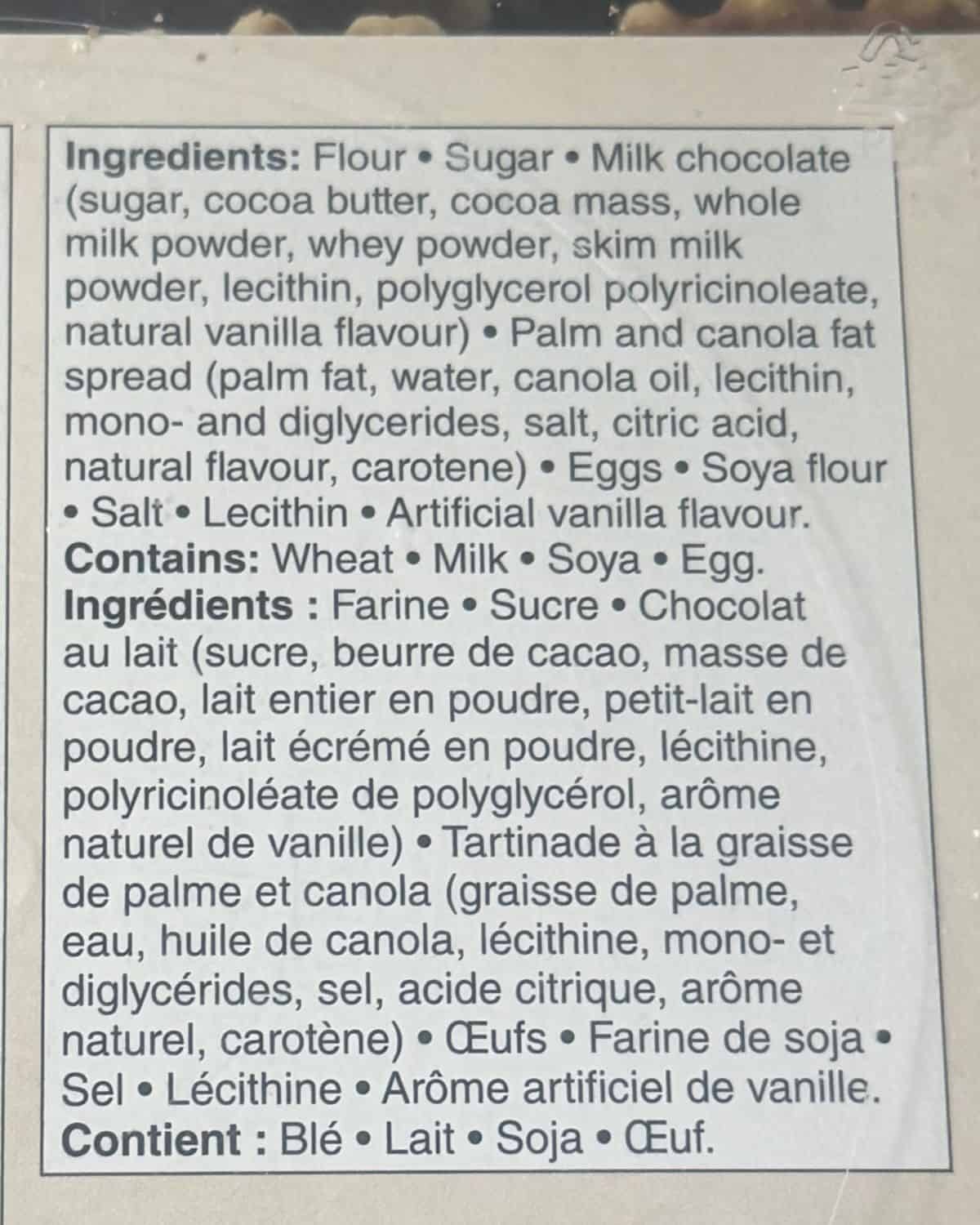 Image of the ingredients list for the biscuits from the back of the package.