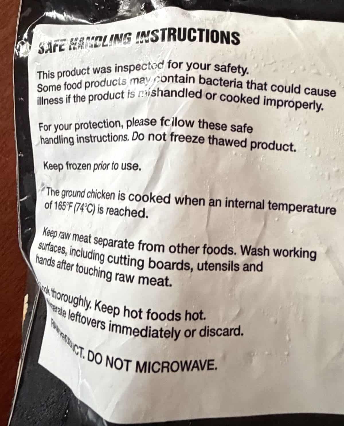 Image of the cooking instructions from the back of the bag.