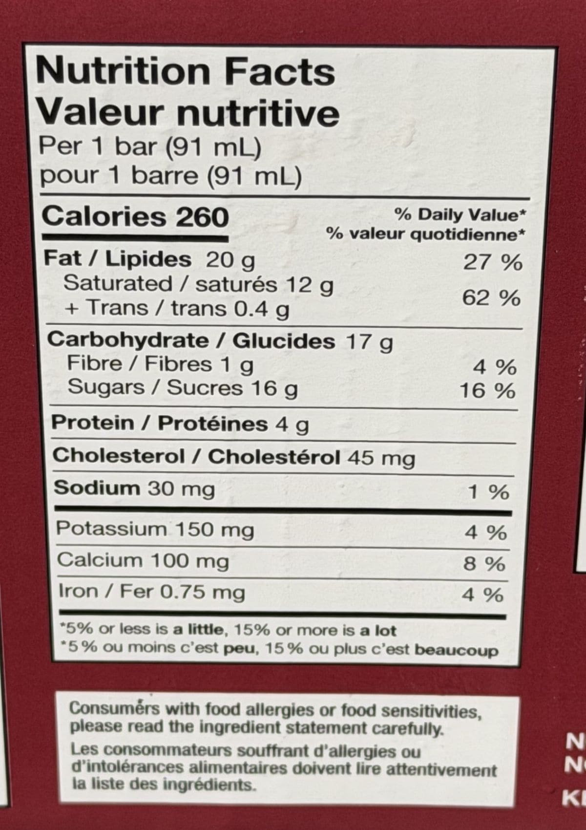 Image of the nutrition facts from the back of the box.