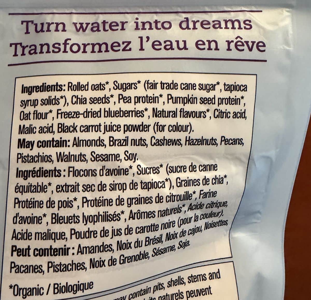 Image of the ingredients from the back of the box.