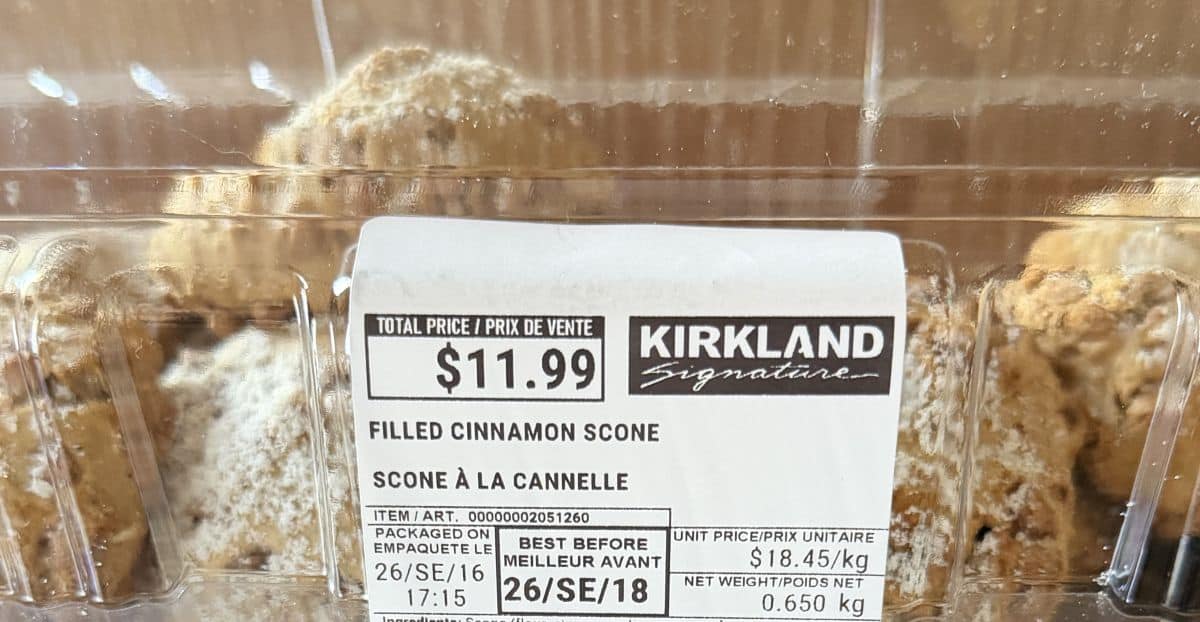 Image of the cost and best before date on the scones from label.