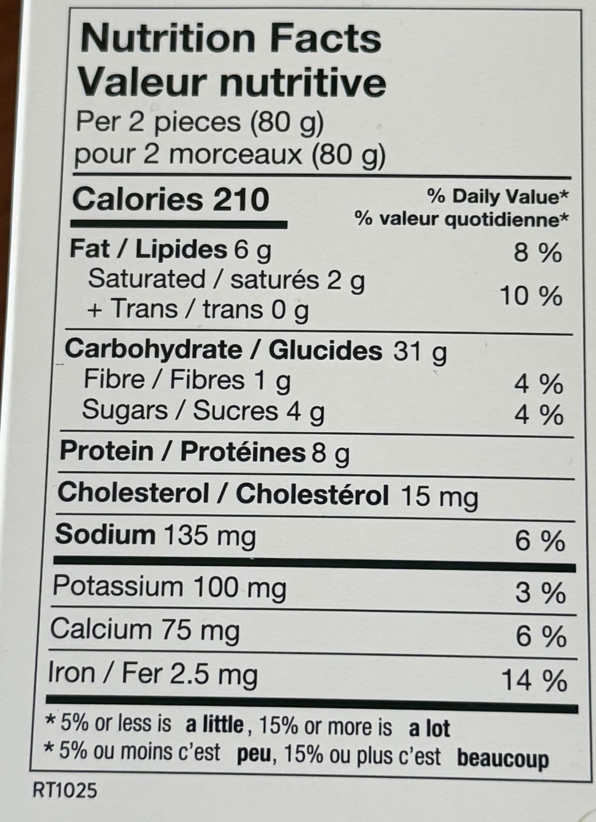 Image of the nutrition facts from the back of the box.