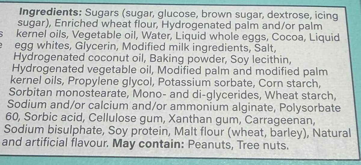 Image of the ingredients from the back of the box.