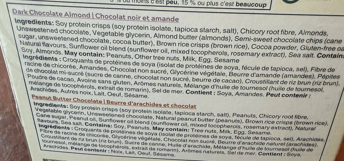 Image of the ingredients for the bars from the back of the box.
