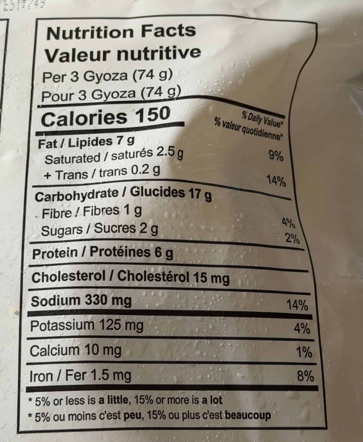 Image of the nutrition facts from the back of the bag.