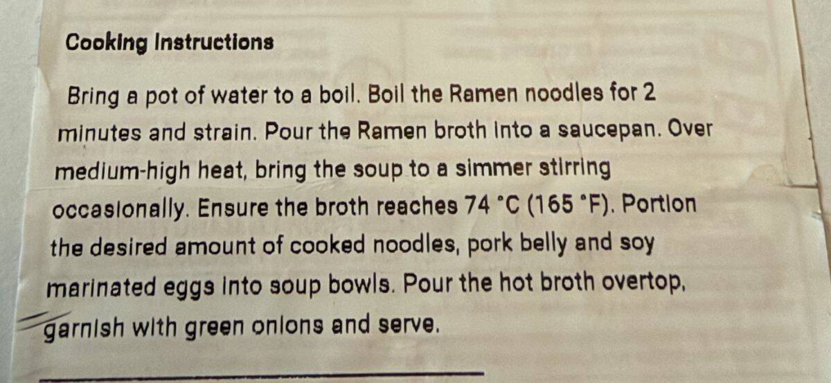 Image of the cooking instructions for the ramen from the label.