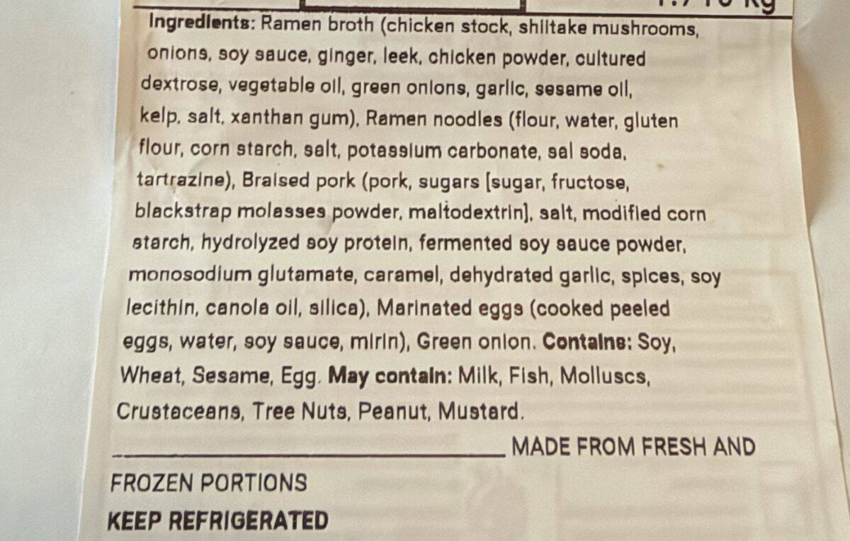 Image of the ingredients for the ramen from the label.