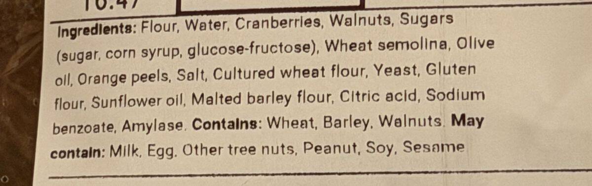 Image of the ingredients from the back of the package.