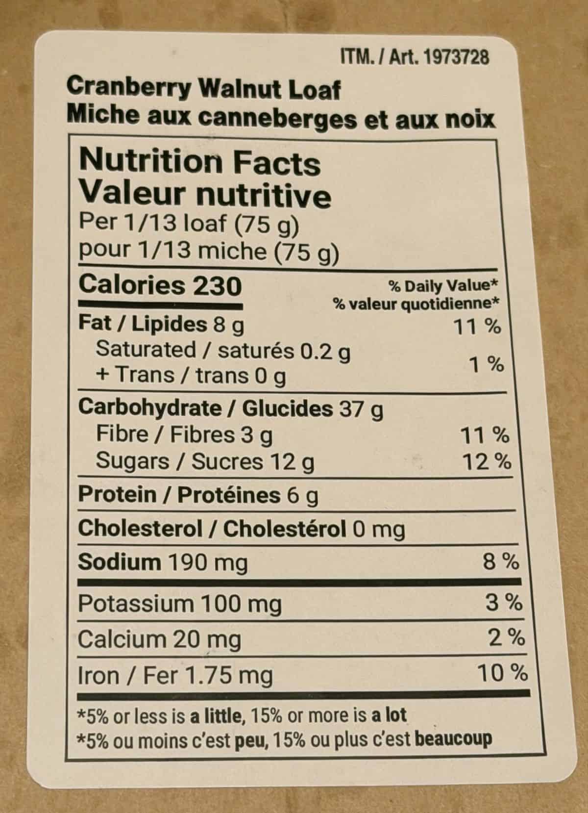 Image of the nutrition facts from the package.